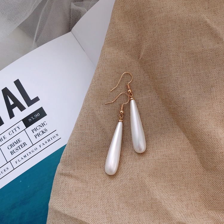 Premium Bahasa Perancis Mutiara air drop anting-anting panjang elegan anggun sederhana anting-anting