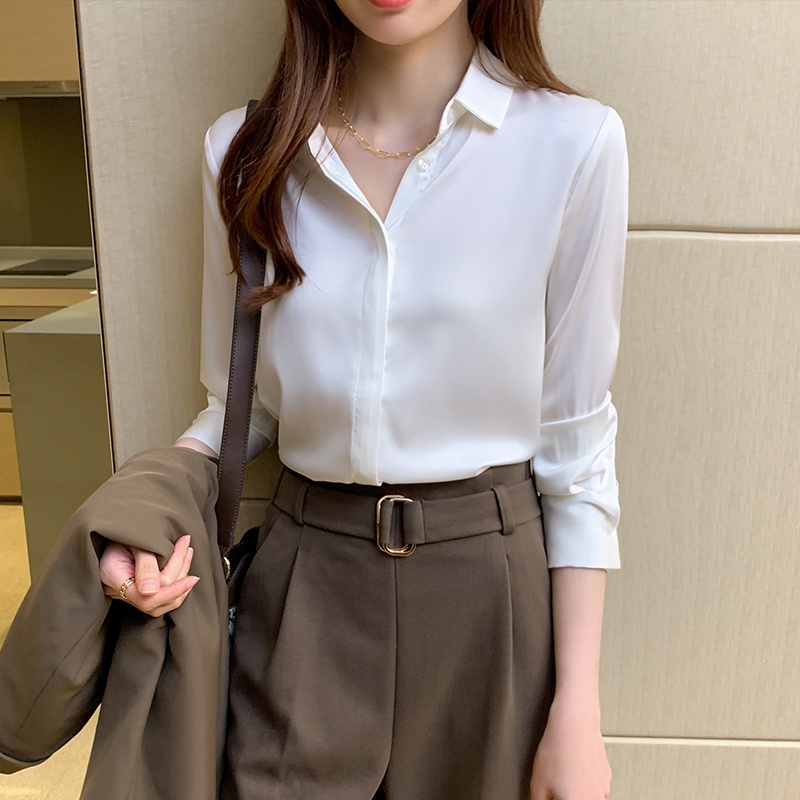 Red Purple Black White Grey Fashion Korea Style OL Work Shirts Lengan Panjang Blus Wanita Musim Panas Casual Blouse Warna Atasan kemeja