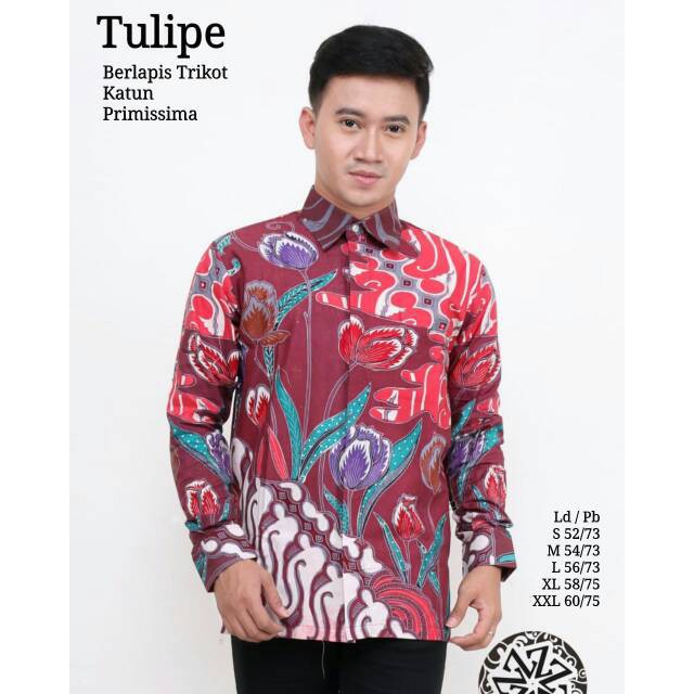 Tulis Batik Asli Lengan Panjang Kemeja Batik Tulis Pria Motif Tulip Lengan Panjang