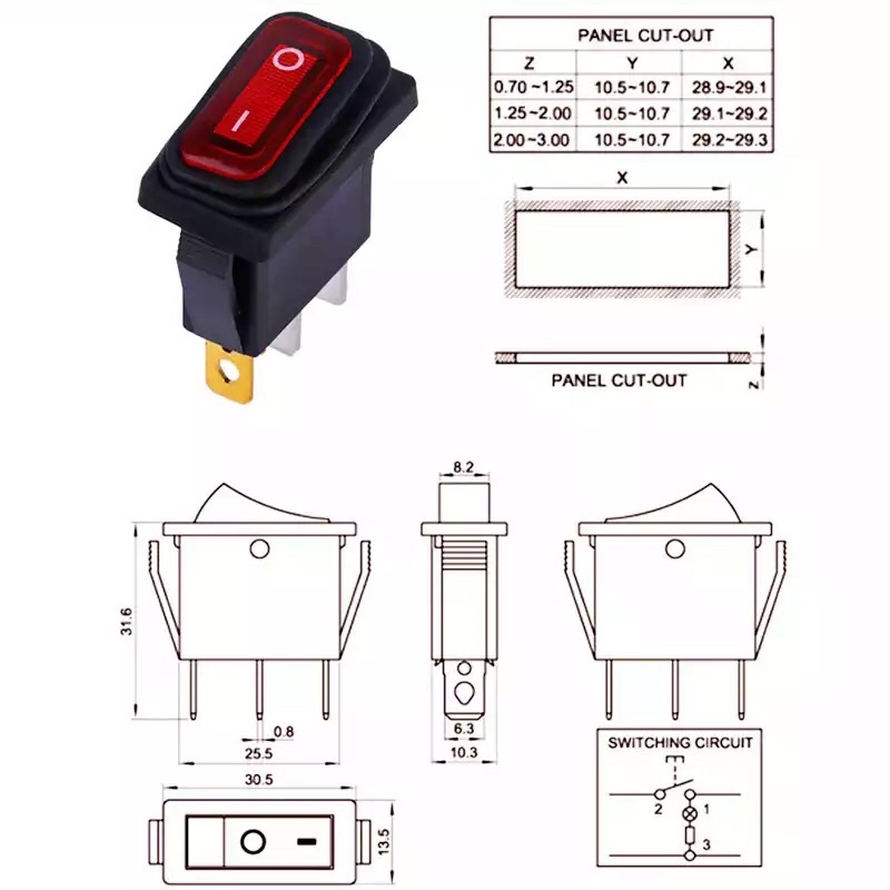 Saklar KCD3 12V 24V 220V 30A Tahan Air Rocker Switch 3 Pin SPST On Off Rocker