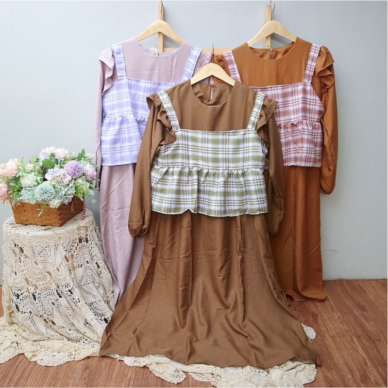 long tunik vest gingham #long tunik rompi #dress rompi