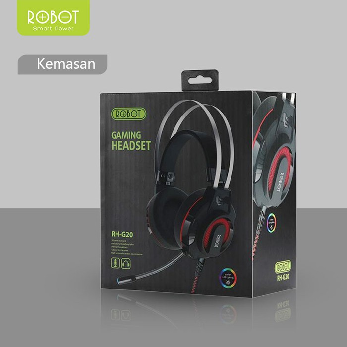 ROBOT RH-G20  Headphone Gaming Wired Headset with 7 Colour LED Light - Garansi Resmi 1 Tahun