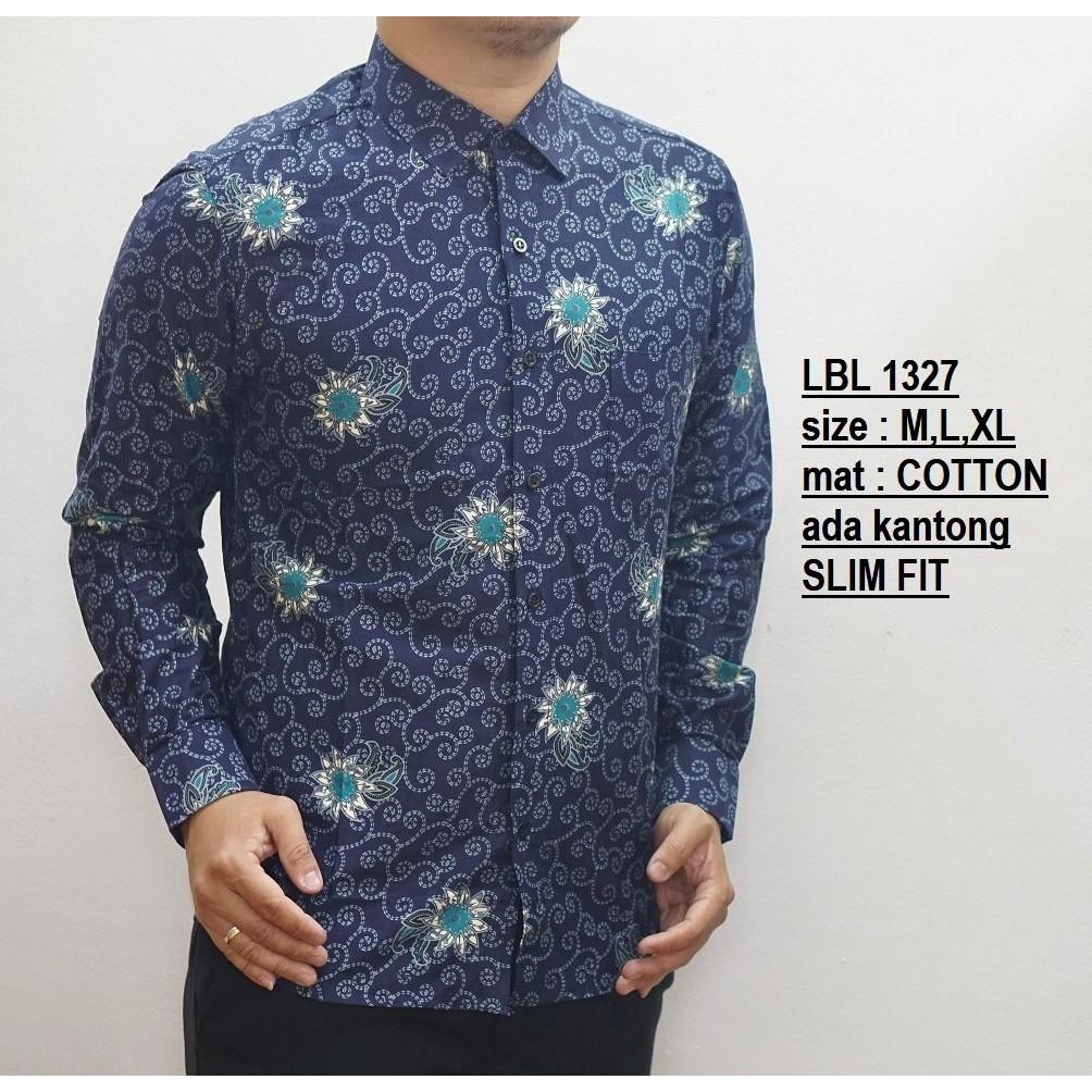 Luigi Baju Batik Pria | Kemeja Batik Slimfit | Lengan Panjang Hem Katun NAVY LBL1327