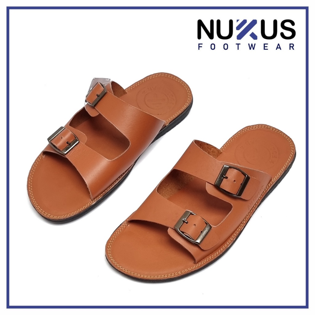 Nukus Sandal Pria Dewasa Kulit Sapi Asli Gesper Coklat Tan - Nk 04