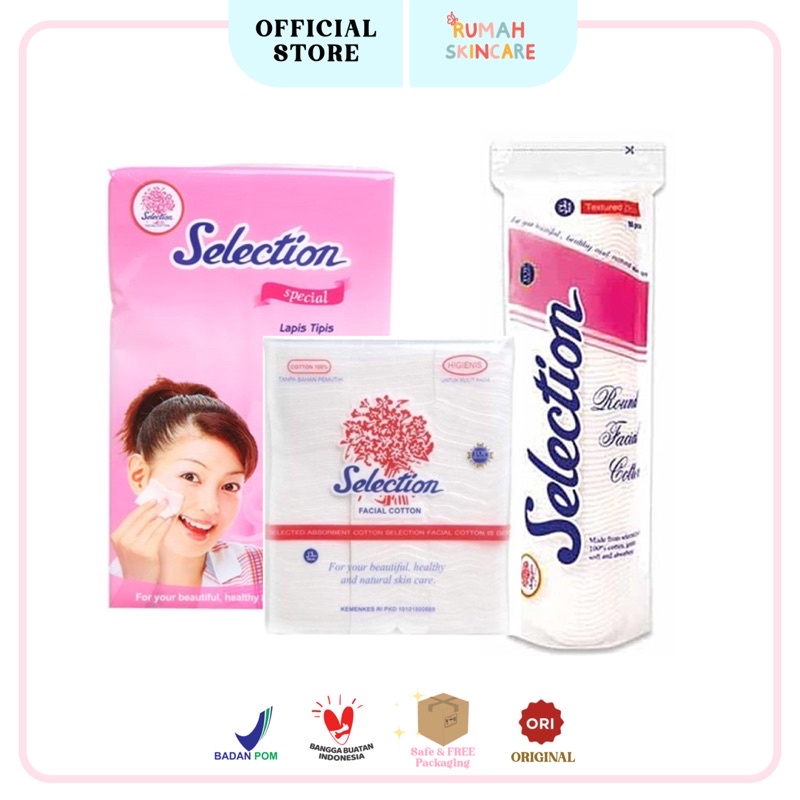 SELECTION Kapas Wajah Kecantikan Tebal, Tipis, Oval, Bulat | Cotton Bud | Korek Kuping make Up Remover Micellar Water Toner Cotton Pad