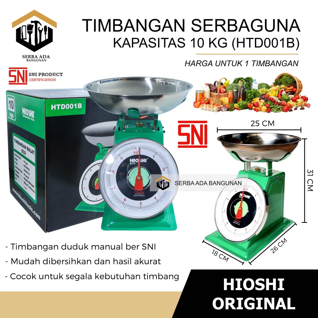 Timbangan Buah HIOSHI 5 kg Besi Stainless Jarum Analog Manual Duduk Sembako Telor Kue Tepung Buah Sayur Daging Ikan Laundry