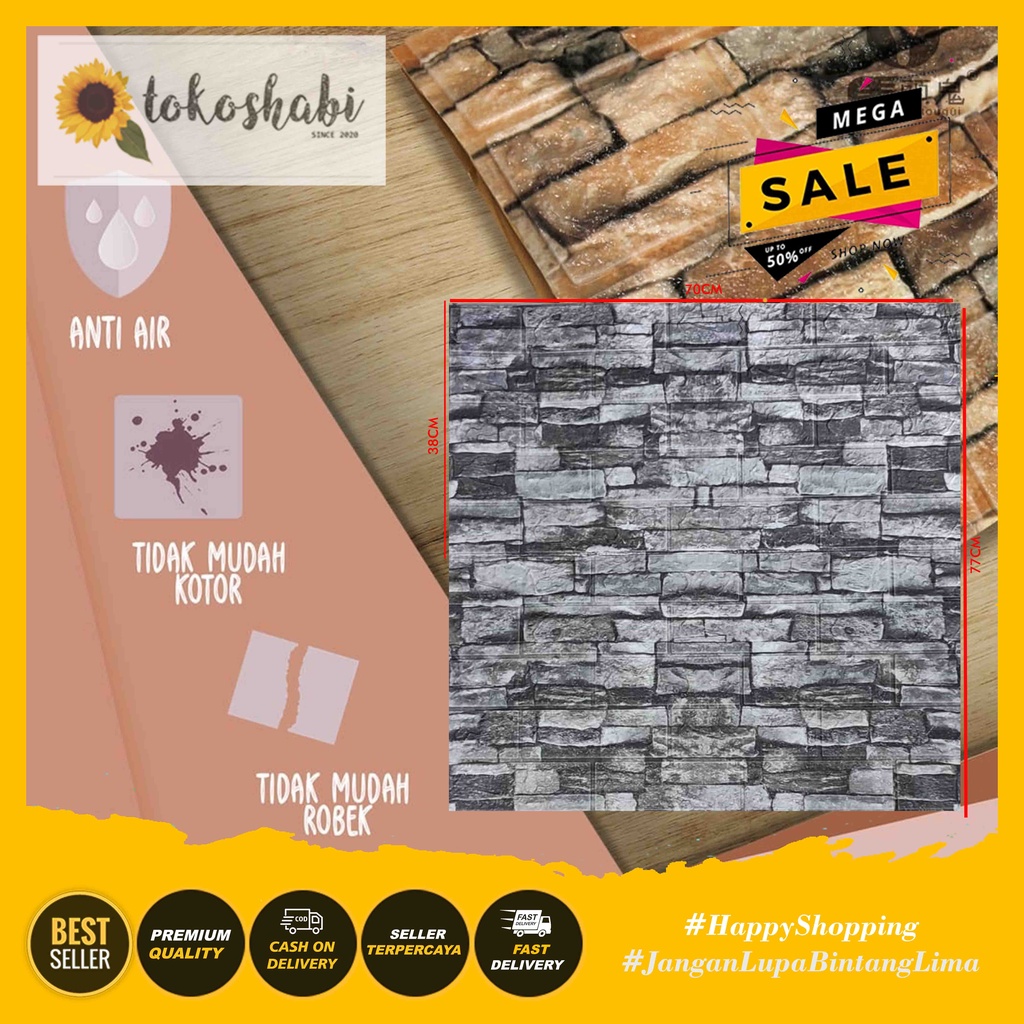 Wallfoam Sticker 3D Modern Foam Wallpaper Dinding Karakter Motif Batu Alam-4