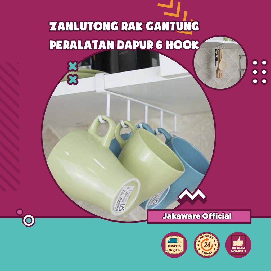 RAK GANTUNG PERALATAN DAPUR 6 HOOK PISAU SPATULA RACK DINDING TELENAN ALAT MASAK GANTUNGAN KAMAR MAN