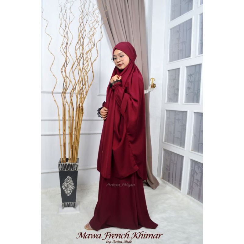 JUAL MAWA FRENCH KHIMAR / FRENCH KHIMAR SET GAMIS LENGAN PANJANG RENDA