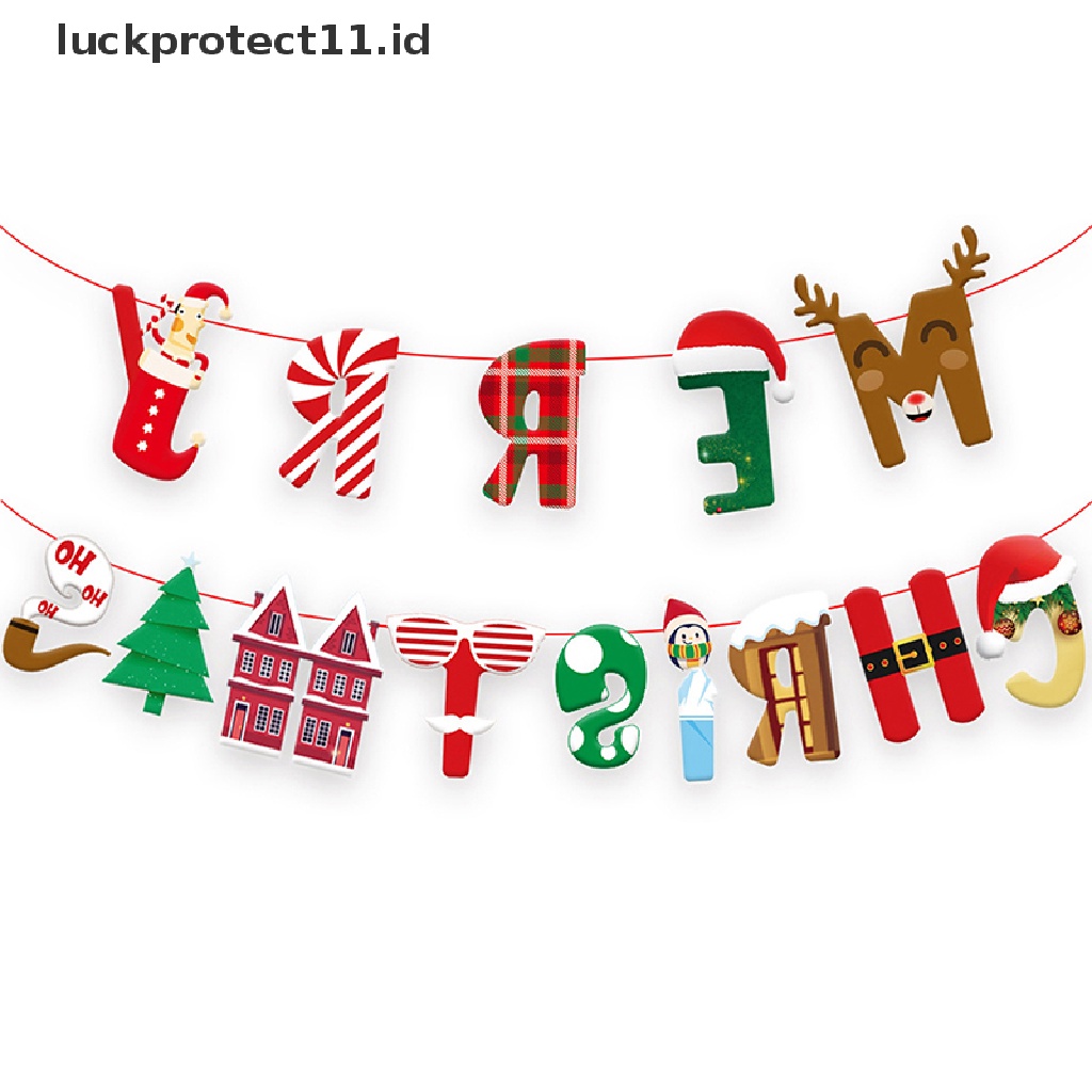 //HG&amp;ID// 1PCS Merry Christmas Banner Wall Hanging Garland Xmas Tree Pattern Bunting Flag .