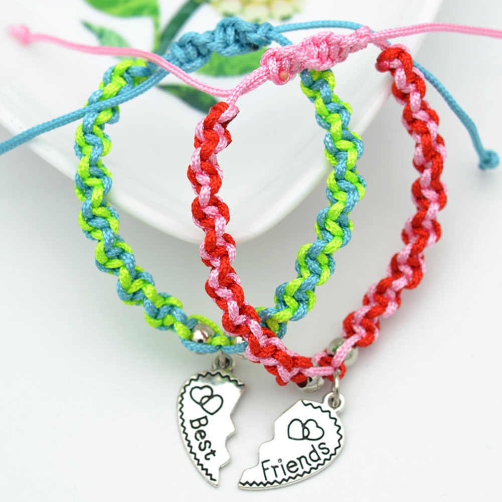 Hu Hu Hu Hu Hu Alat Bantu Pasang Kacamata♡ 2pcs Gelang Tali Kepang Dengan Charm Hati Terbelah Untuk Ibuanak Perempuan