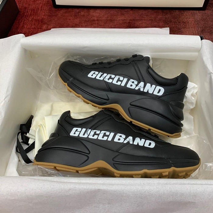 Langsung Order Sepatu Gucci Rhyton with Band Pria - Hitam, 36 Berkualitas