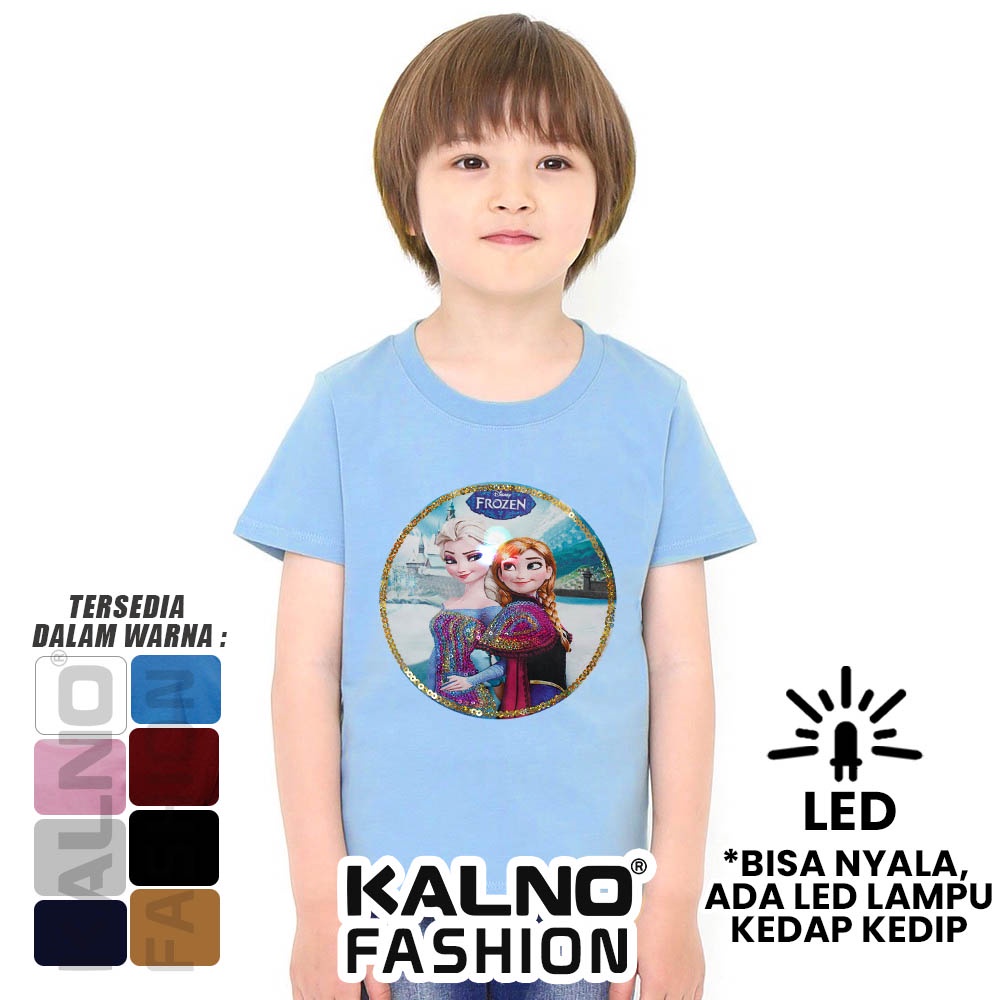 Kaos tempel bergambar karakter kartun frojen dengan model LED dan non LED.