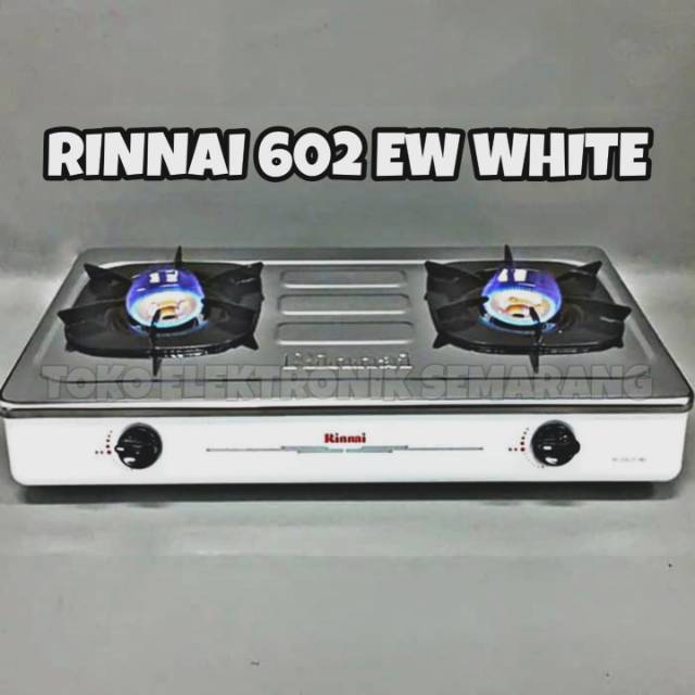 KOMPOR GAS RINNAI RI 602 EW WHITE 2 TUNGKU BURNER KUNINGAN API BESAR STAINLESS STEEL