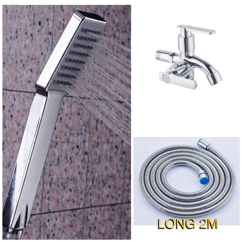 PAKET MURAH HAND SHOWER SET SELANG SHOWER 2 METER  DAPAT KRAN KERAN CABANG DOUBLE KAMAR MANDI