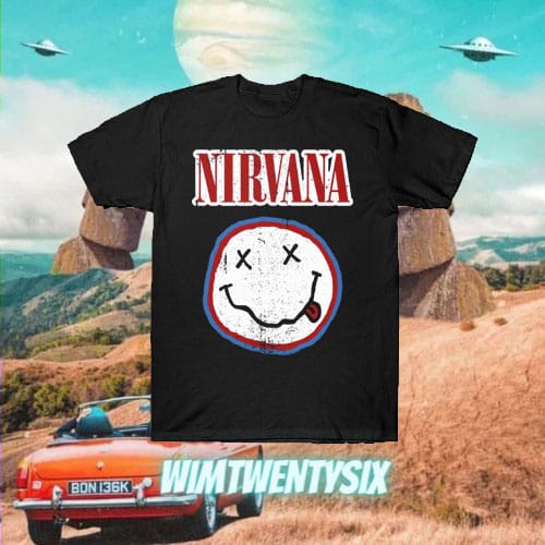 KAOS BAND NIRVANA SMILE LOGO 90 S VINTAGE TEE (UNISEX SLIMFIT T-SHIRT)