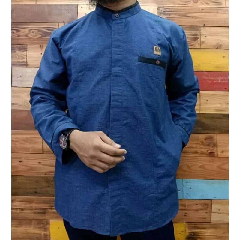 Koko Al Amwa Premium - Kemeja Koko Lengan Panjang - Abu Biru Navy