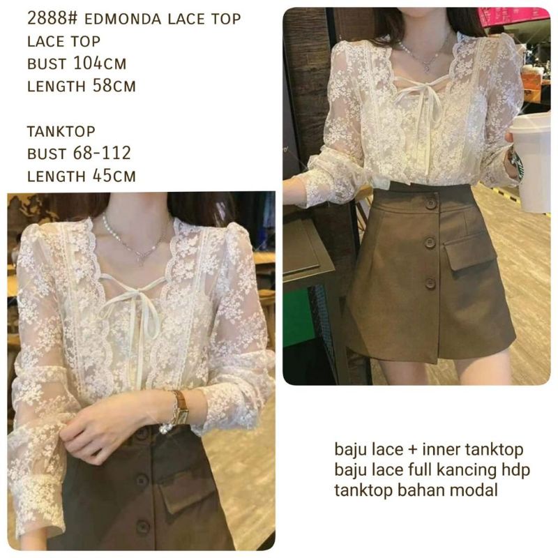 MDLV ~ 2888# Edmonda Lace Top Blouse + Tanktop Lace Atasan Korea Import