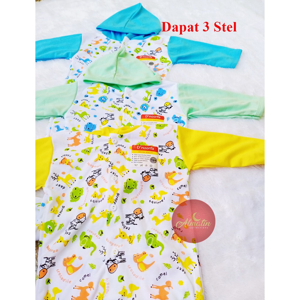 ￼ 3 Stel Baju Bayi Jumper/Jumper Bayi 0-8 Bulan Kancing Depan/Jumper Kaki Buka