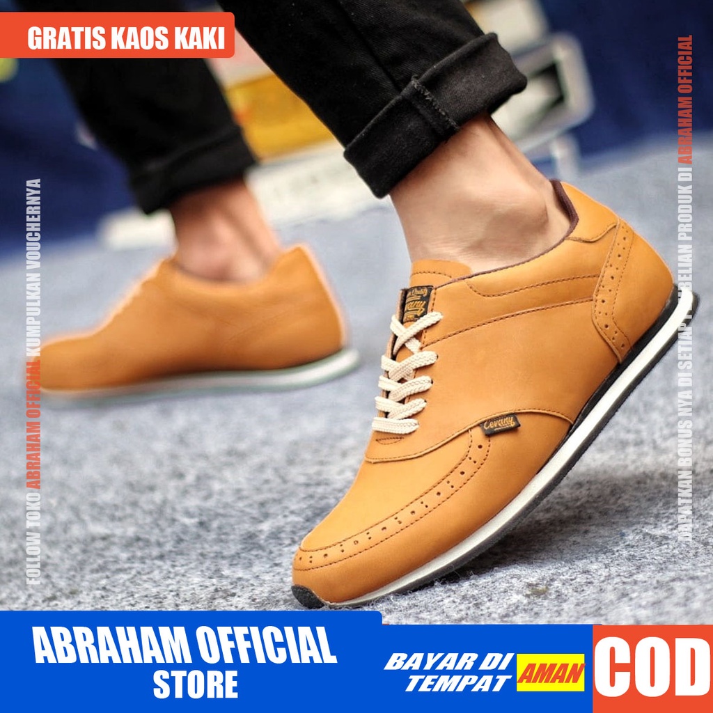 ABRHM x ERZA Sepatu Casual Sneakers Sepatu Pria Casual Sneaker Kulit Asli Sepatu Cowok / Cowo Sepatu Kasual Semi Formal Kerja Running Kuliah Gaya Santai Keren Kekinian Original Murah Terlaris