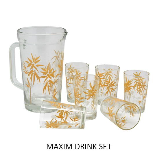 Maxim Drink Set 7 Oz - 7pcs Set Teko & Gelas Kaca (1pc Jug 1.6ml + 6pcs Tumbler 250ml)