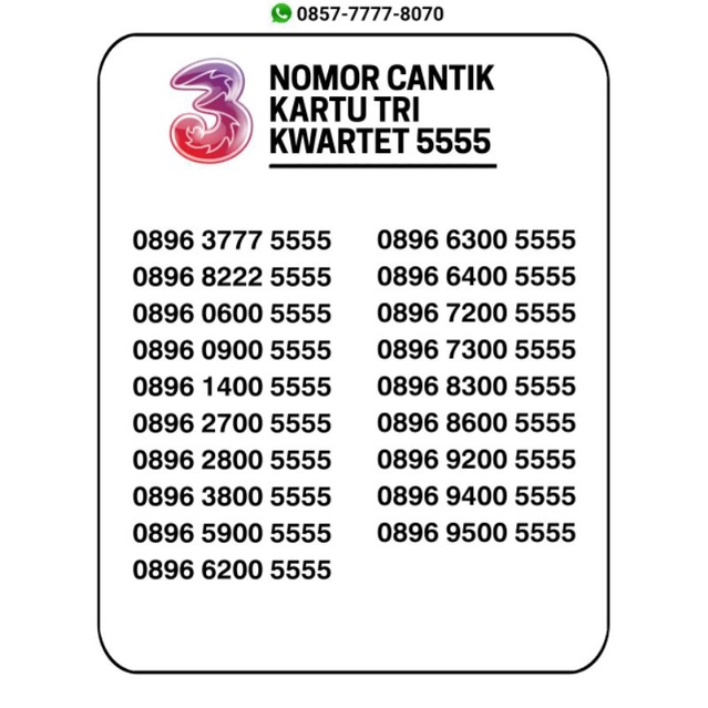 NOMOR CANTIK KARTU TRI KWARTET 5555