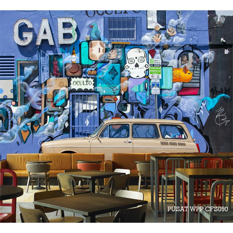 Wallpaper dinding Terdekat Tangerang, Wallpaper grafiti untuk Warung kopi, Wallpaper cafe Kekinian