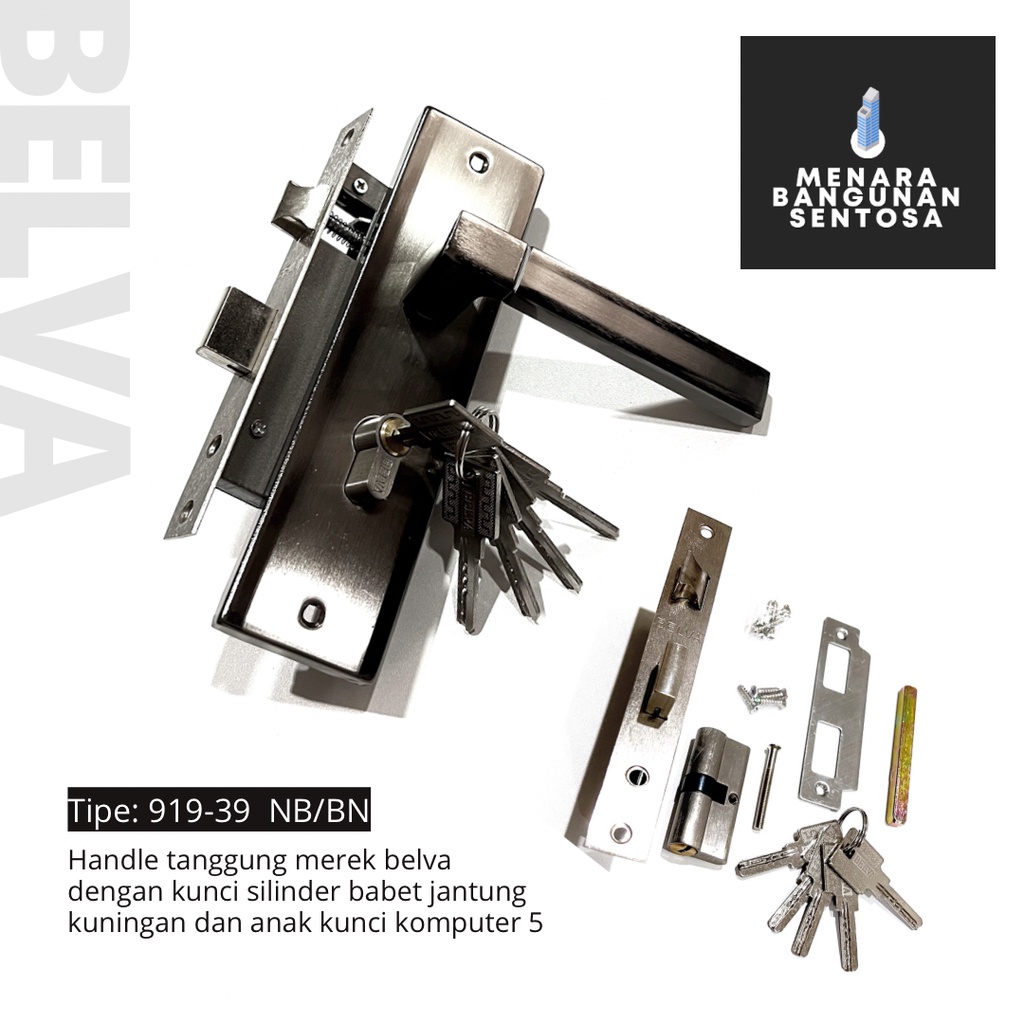 [Seri Hitam] Handle Pintu Set Tanggung Belva - Kunci Tarikan Pegangan Gagang Kotak Jagung Sedang