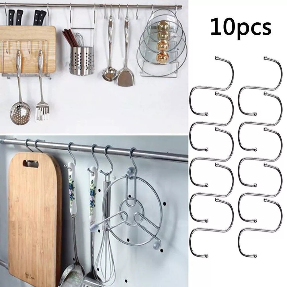 10pcs / set Kait Gantungan Baju Bentuk S Bahan Stainless Steel Untuk Kamar Mandi / Dapur