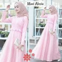 Fashion Wanita Muslim Gamis Maxi Brukat Combi Alosia - Cokelat