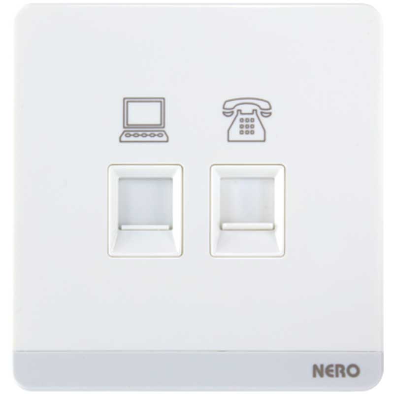 DECORA Q7PHPCA-White 2 Gang Telephone + Data Outlet CAT6 NERO