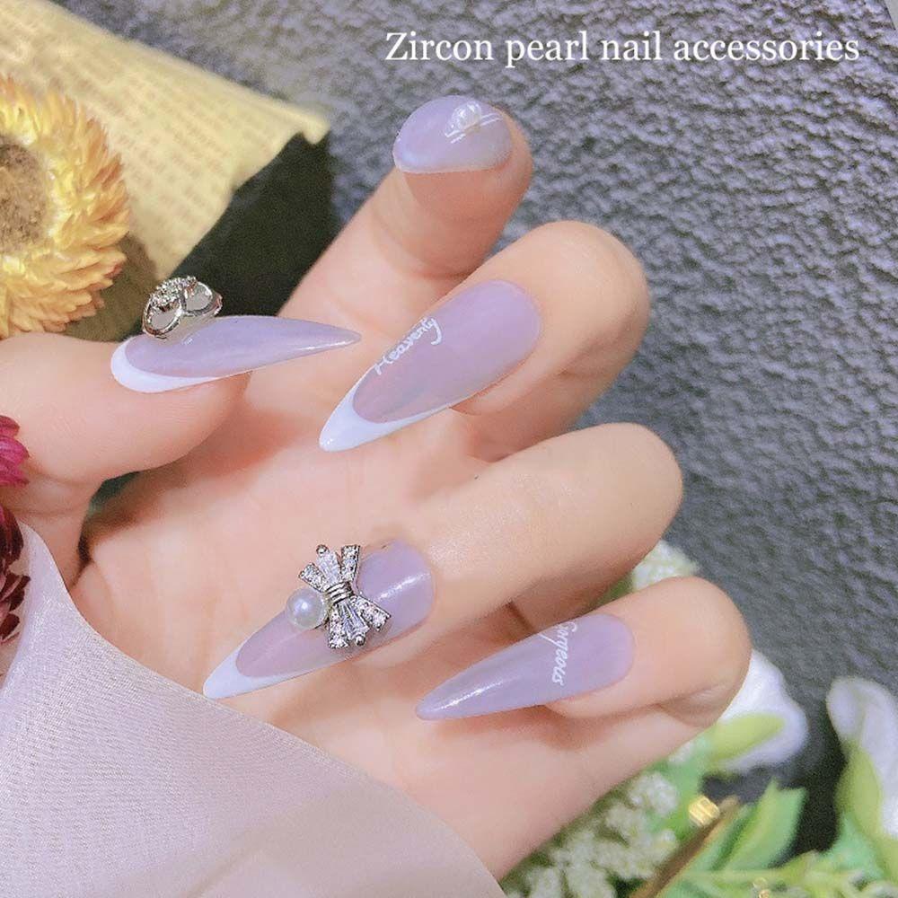 AUGUSTINA Augustina Nail Art Berlian Imitasi Fashion Zirkon Mutiara Ornamen Berlian Busur Jepang DIY Dekorasi Nail Art