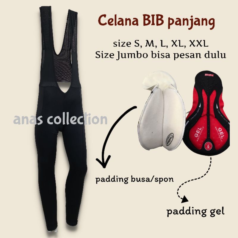 Celana BIB Panjang Polos Roadbike Padding Gel Padding Busa