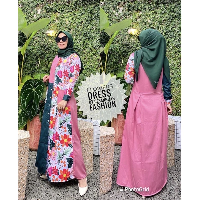 DRESS FLOWER ARMY BU CESAN HIJAB ORI 100%