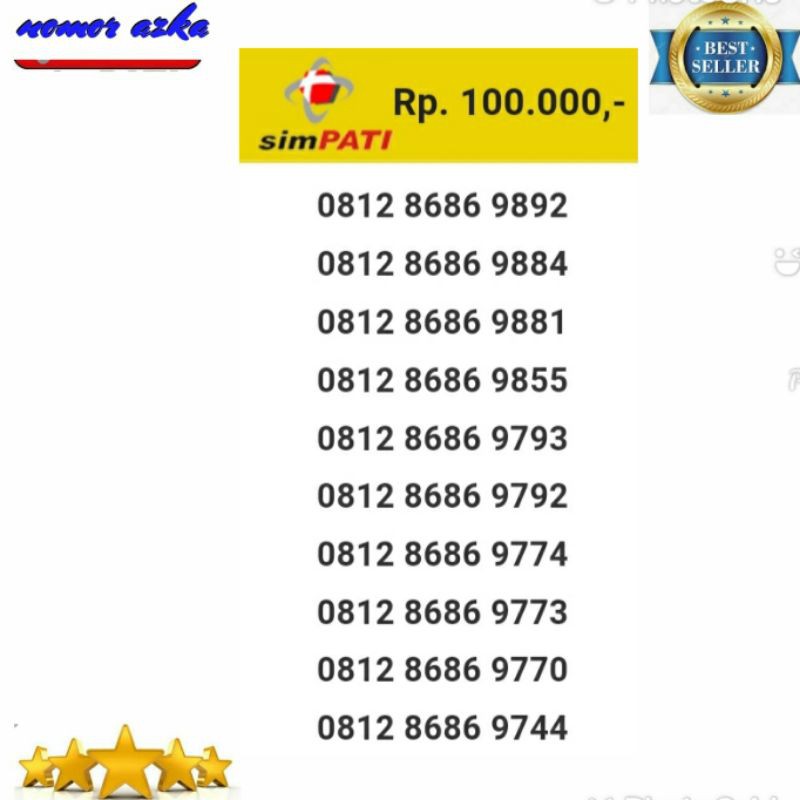 Nomor Cantik Kartu 0812 8686 9892 Seri Double AB 8686 Rapih Bsm02