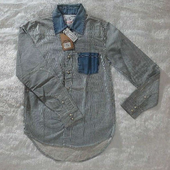 Freeride Clothing Kemeja Pria Denim Lengan Panjang Stripe