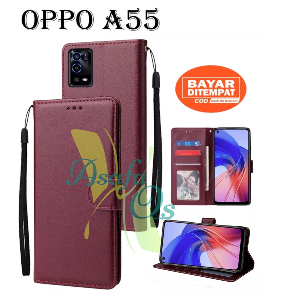 OPPO A55 FLIP LEATHER CASE PREMIUM-FLIP WALLET CASE KULIT UNTUK OPPO A55