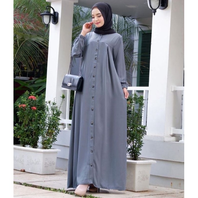 gamis elegan terbaru kancing bahan katun toyobo