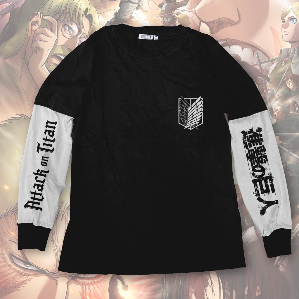 Longsleeve SNK Double Layer Black Anime Manga Attack On Titan AOT Premium Unisex