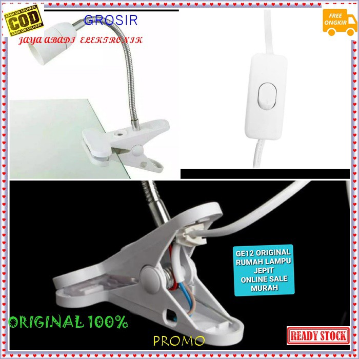 Rumah lampu belajar jepit lampu baca fitting E27 clamp led light power terang saklar mesin fleksibel