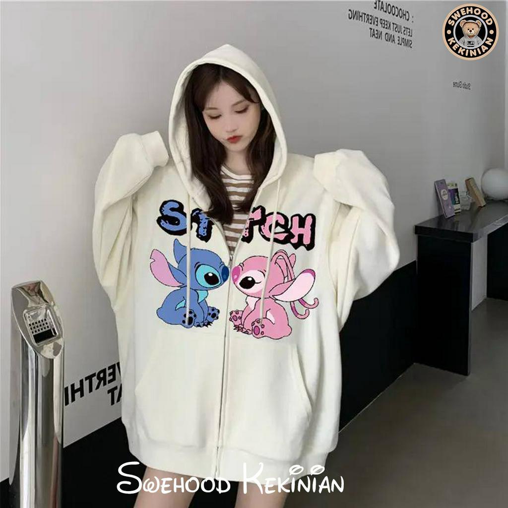 STITCH GEMOY ZIPPER PREMIUM Jacket Crewneck Sweater Hoodie Wanita Kekinian Oversize Fashion Outfit Ootd Korean Style Jaket Krunek Suiter Hudie Jicket Crewnek Sweter Hody Cewek Remaja Bahan Fleece Tebal LD 110 PB 65