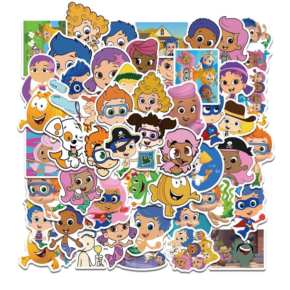 50pcs Bubble Guppies Cartoon Stickers Children's Enlightenment Toy Decals DIY Laptop Luggage Fridge Notebook Sticker