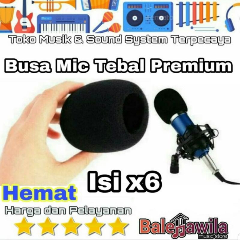 Pop Filter wind noise Foam Shield Microphone Tutup  mic isi 6 Busa Mic