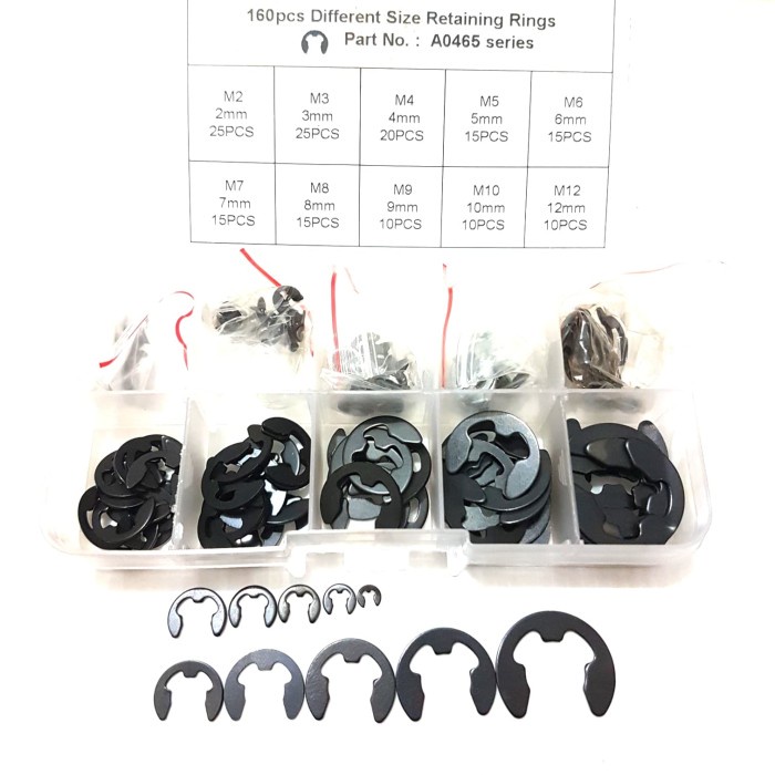 160pcs carbon steel spring ring snap holder washer ring penahan kit