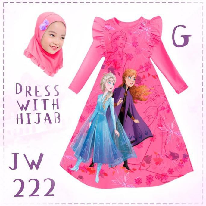( BISA COD ) Baju muslim Anak Perempuan JW 222 Gamis Jilbab Elsa Frozen Pink TERMURAH [Kode 1|Kode