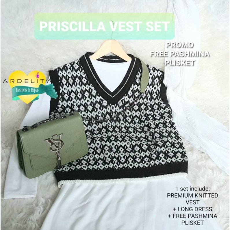 PAKET HEMAT SET PRISCILLA FREE PASHMINA PLISKET OOTD HIJAB SELEGRAM BAJU SETELAN SET SPAN