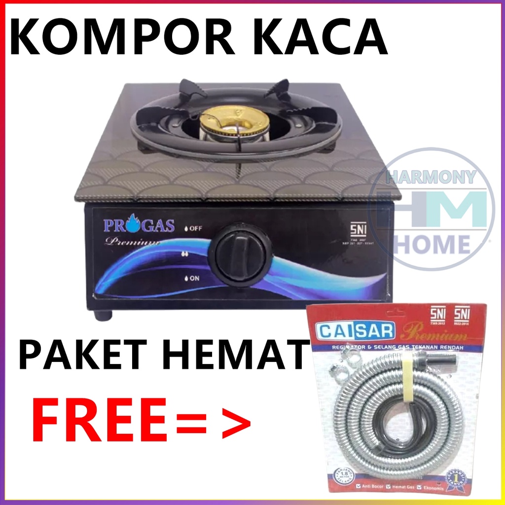 KOMPOR KACA PROGAS KOMPOR 1 TUNGKU KACA 269 TF MOTIF ELEGAN FREE SELANG REGULATOR