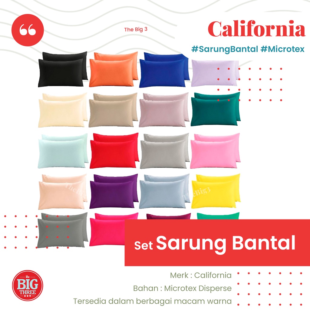 CALIFORNIA POLOS 1 Set Sarung Bantal Bantal / guling Halus Nyaman Tidak Luntur Blue Tosca Pink Golden Pink Olive Silver Purple - Sarban Murah Emboss TBT