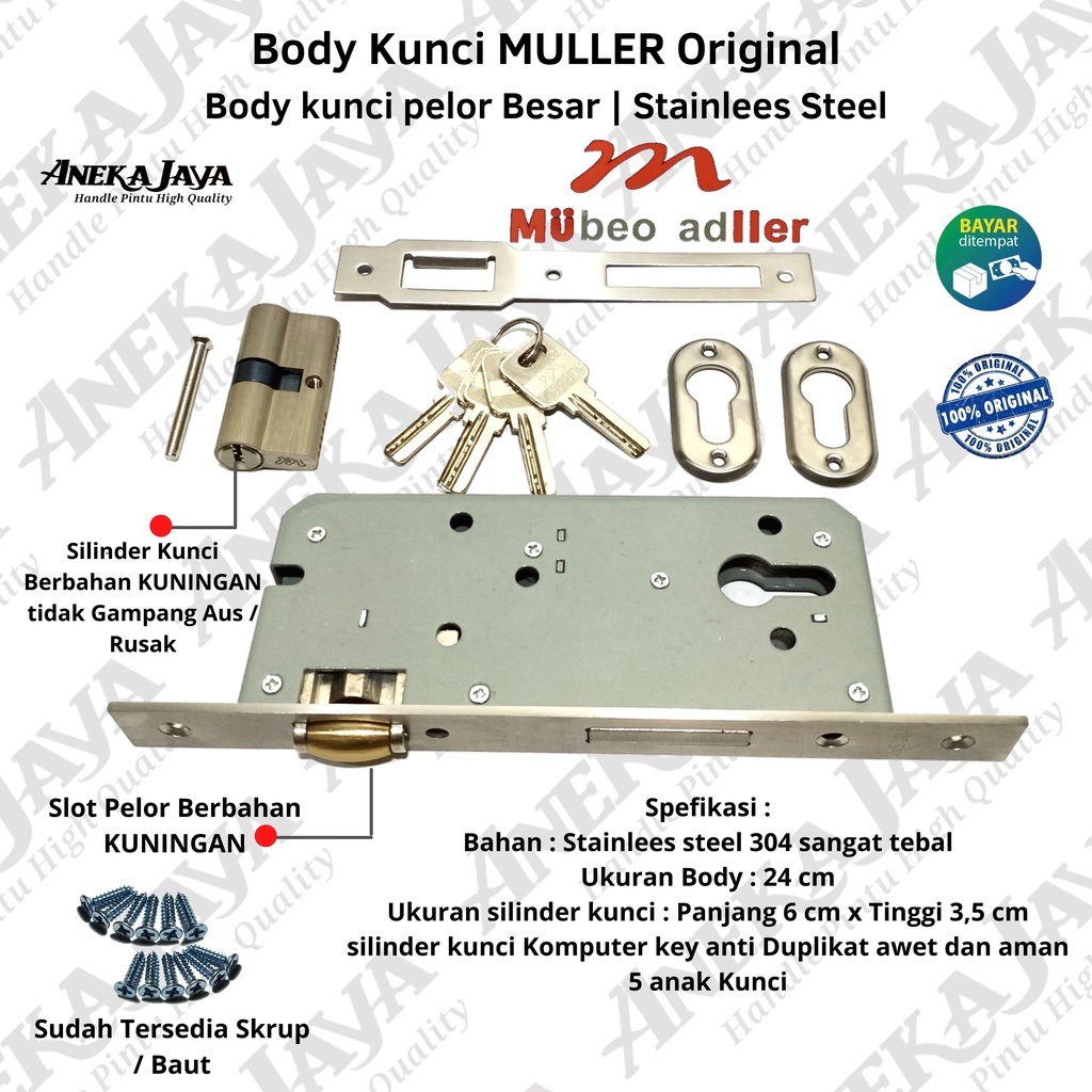 Body kunci MULLER stainlees 304 ORIGINAL | Body Pellor Besar Pintu kupu tarung atau single