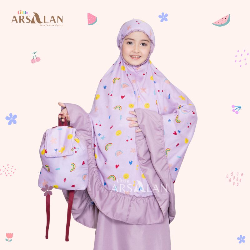 Mukena Anak Tas Ransel motif Cherry motif Pelangi | Mukena Katun Rayon TK SD Tanggung | Mukena Arsalan